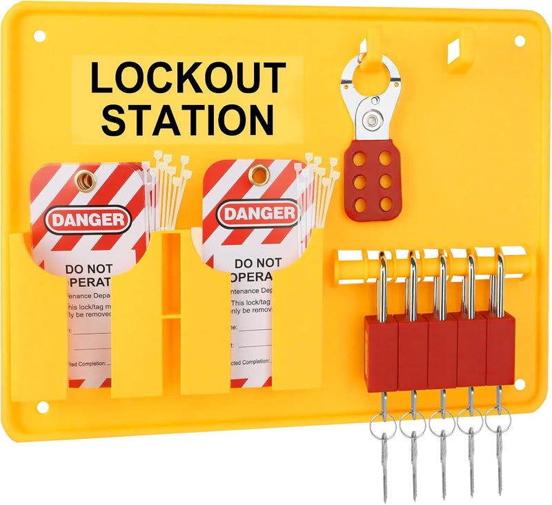 Xeoca Lockout Tagout Station with Loto Devices - Lock Out Tag Out Kit Board with 4 Pack Safety Lock Set, Hasp for Padlocks, 20 Do Not Operate Tags - Image 1